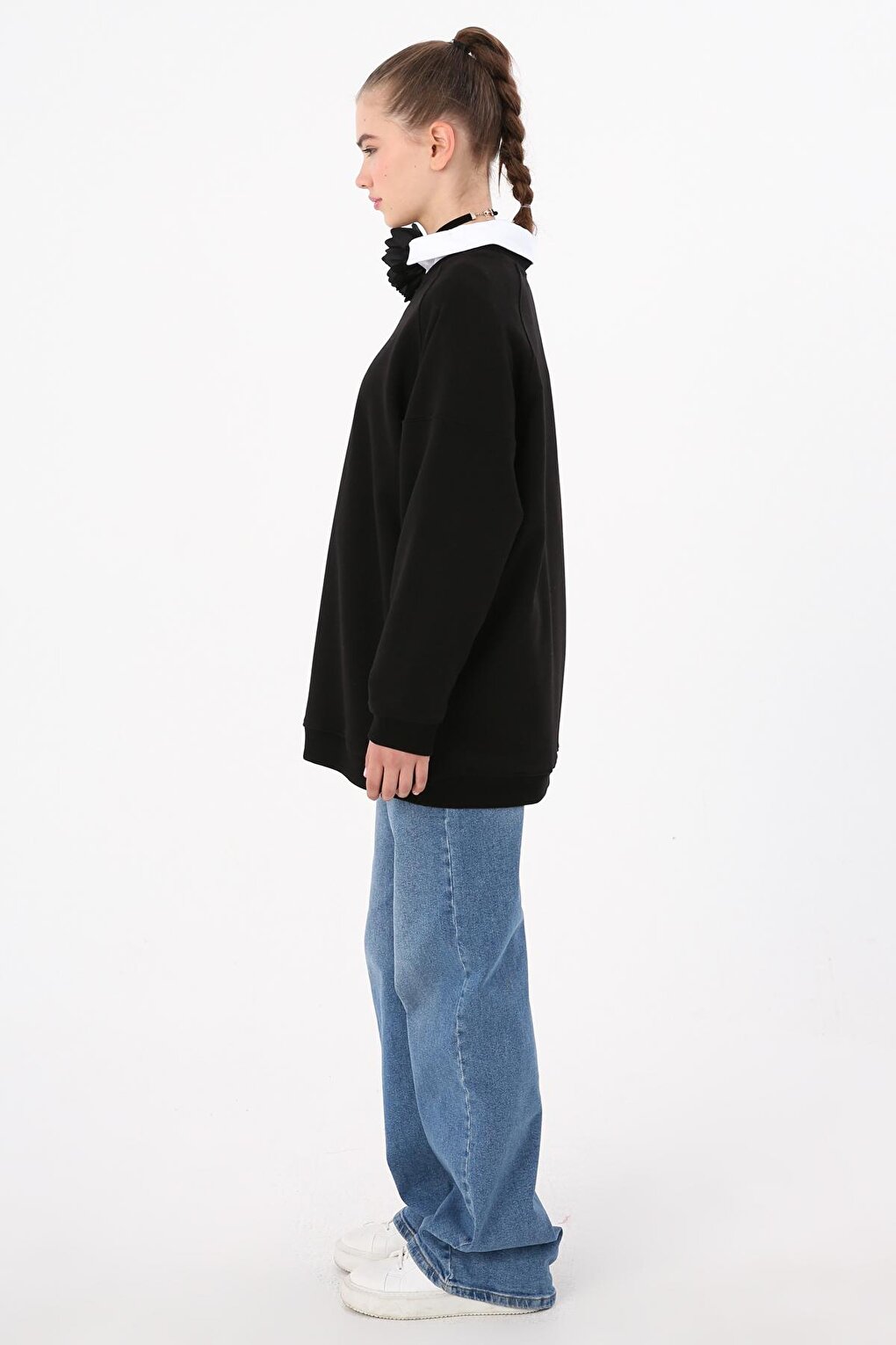 Black 3 Thread Oversize Basic Sweatshirt