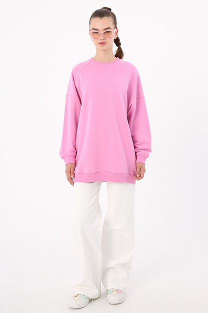 Pink 3 Thread Oversize Basic Sweatshirt