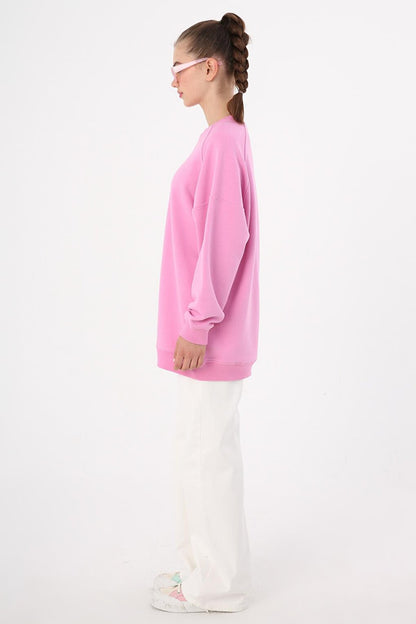 Pink 3 Thread Oversize Basic Sweatshirt