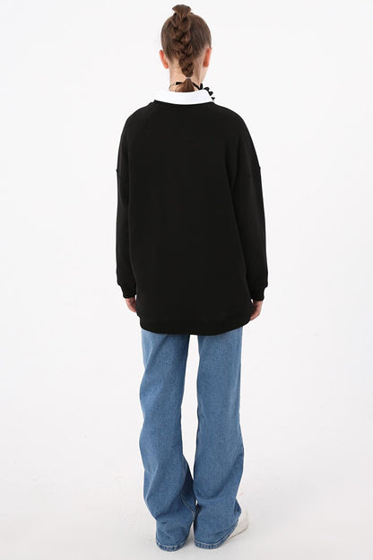 Black 3 Thread Oversize Basic Sweatshirt