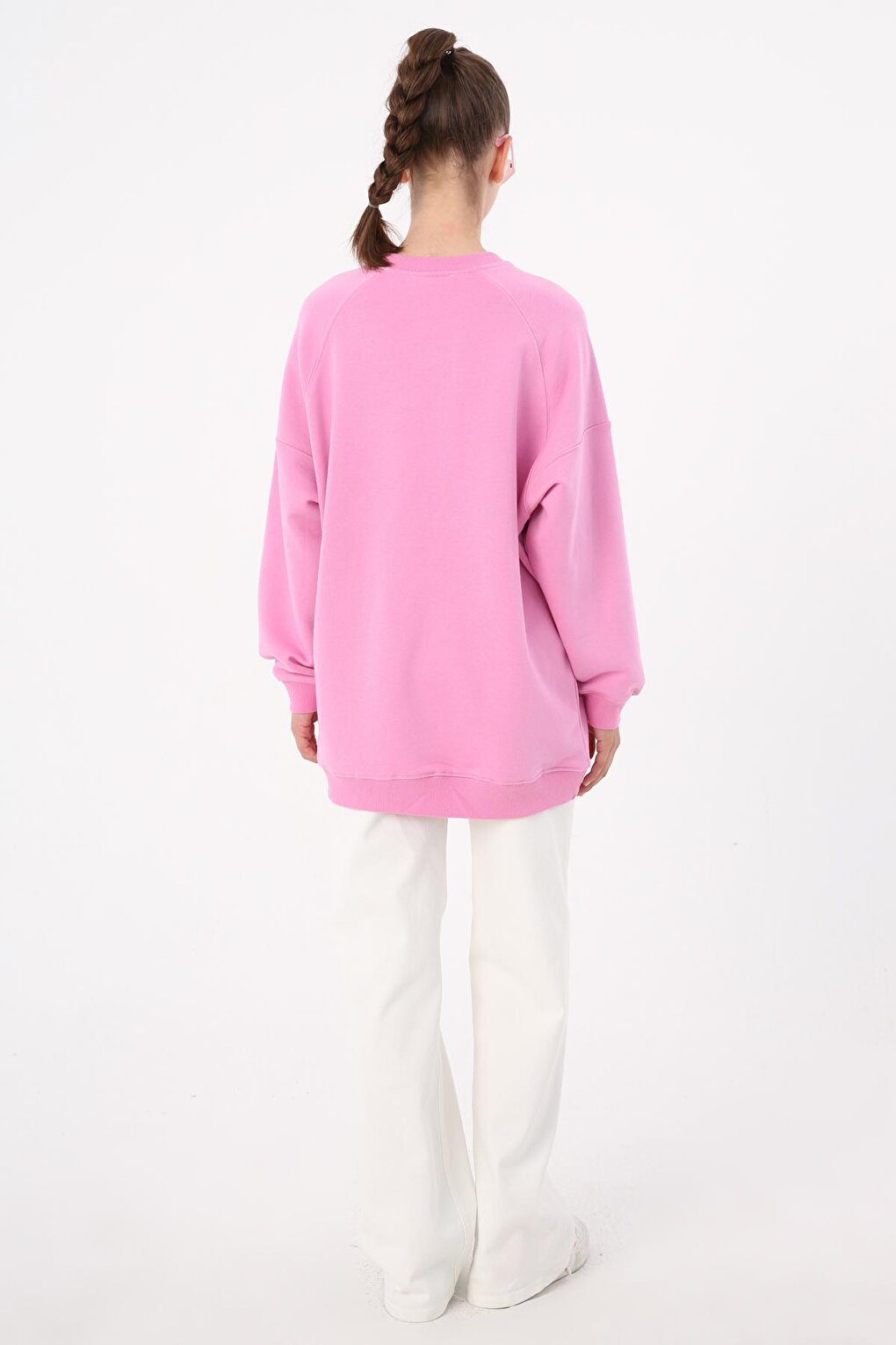 Pink 3 Thread Oversize Basic Sweatshirt