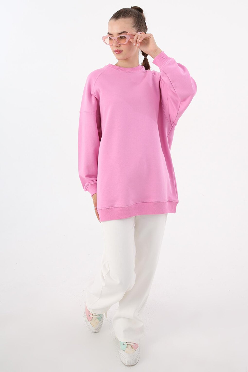 Pink 3 Thread Oversize Basic Sweatshirt