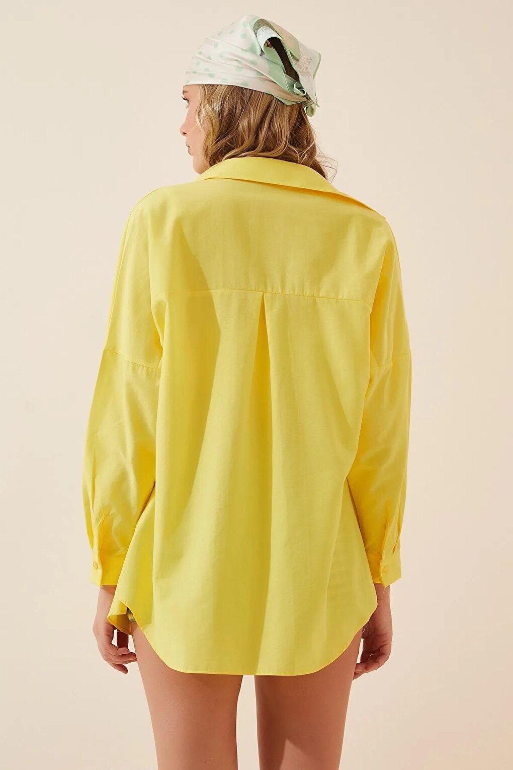 Women's Yellow Plain Plain Araboy Basic Oversize Shirt