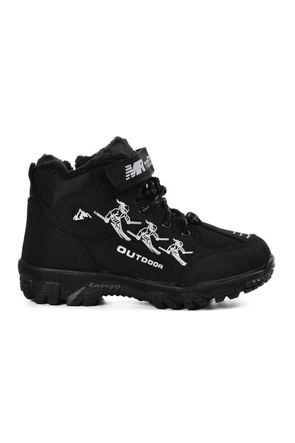 571-F Black-White Shearling Children's Outdoor Boots