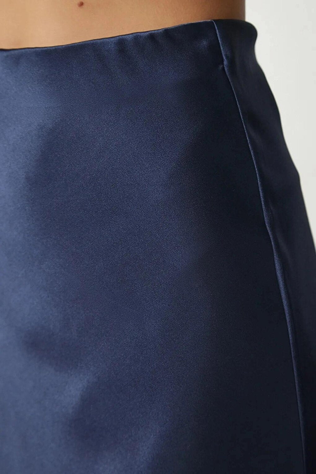 Navy Blue Ankle Length Satin Skirt