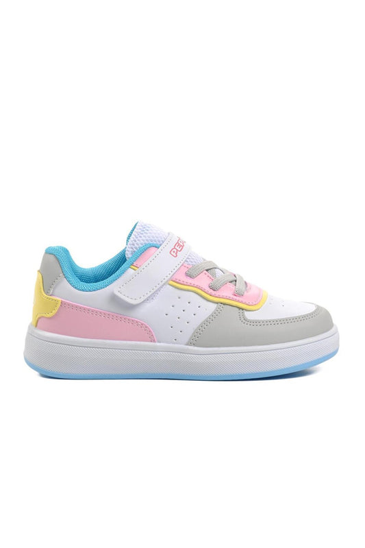 964-P White-Pink-Turquoise Girls' Sneaker