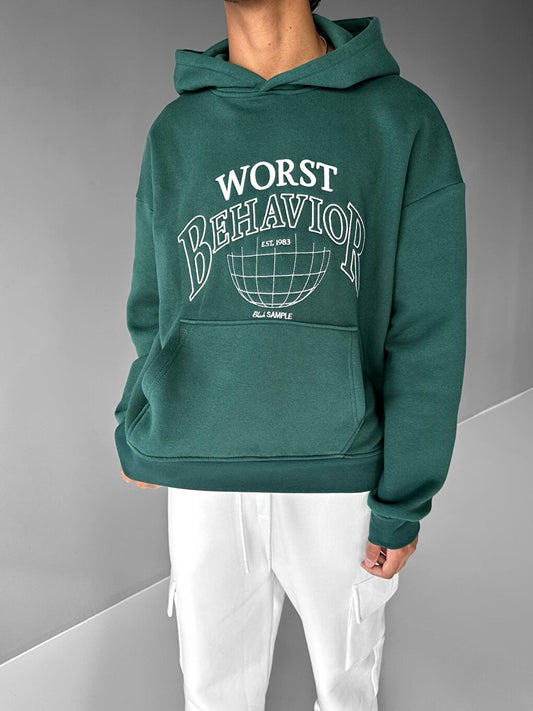 Oversize Embroidered Hooded Sweatshirt Green