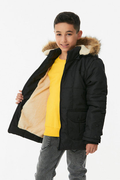 Hooded Zippered Boy's Puffer Coat