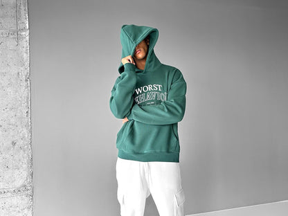 Oversize Embroidered Hooded Sweatshirt Green