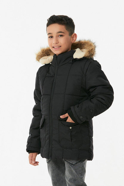 Hooded Zippered Boy's Puffer Coat