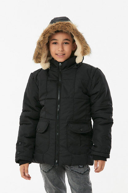 Hooded Zippered Boy's Puffer Coat