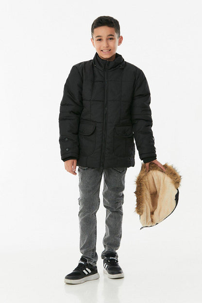 Hooded Zippered Boy's Puffer Coat