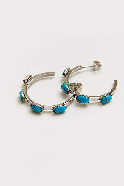 Women's Accessory Steel Blue Stone Hoop Earring