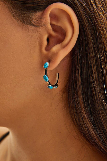 Women's Accessory Steel Blue Stone Hoop Earring