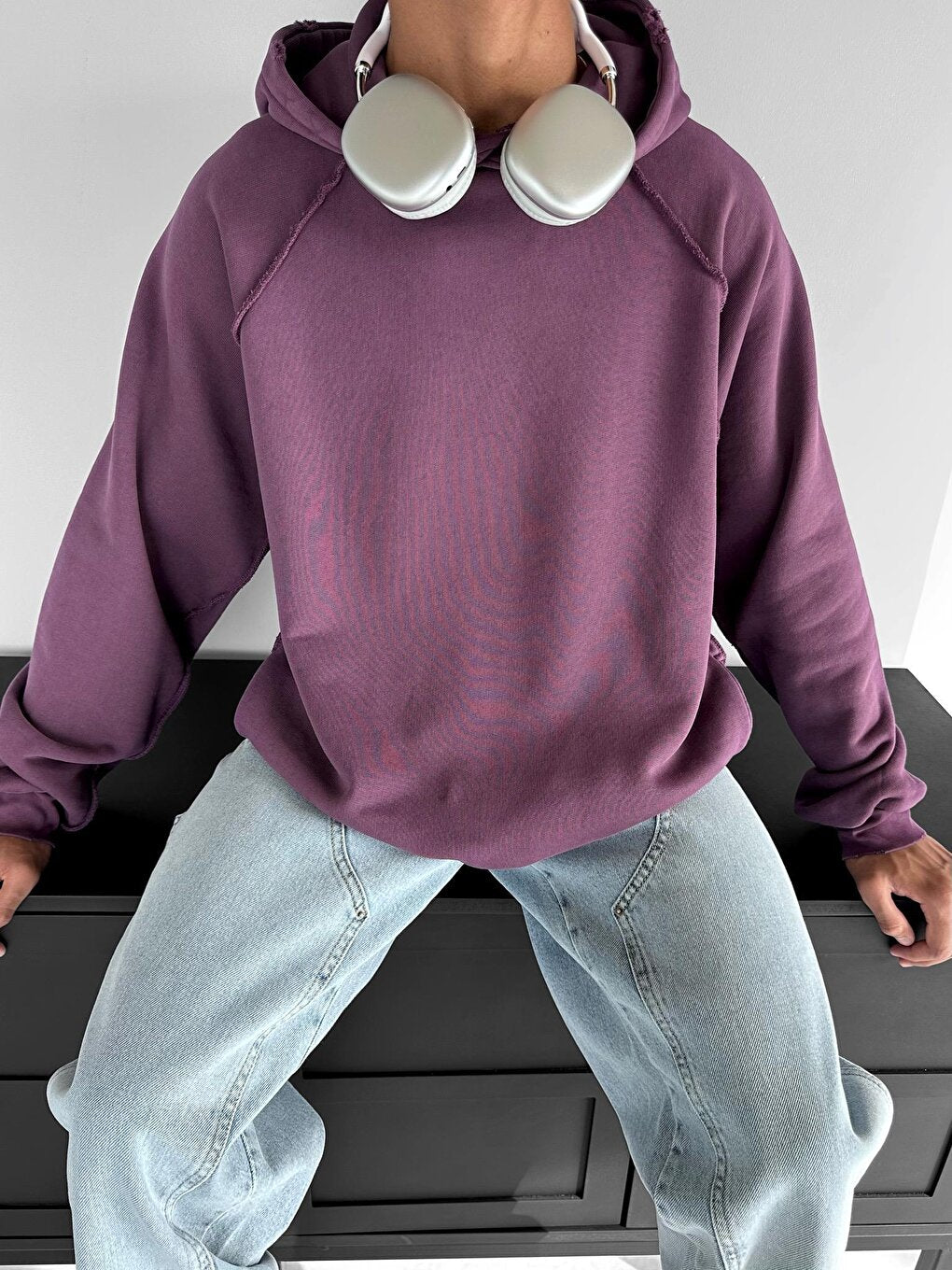 Oversize Washable Hooded Sweatshirt Purple