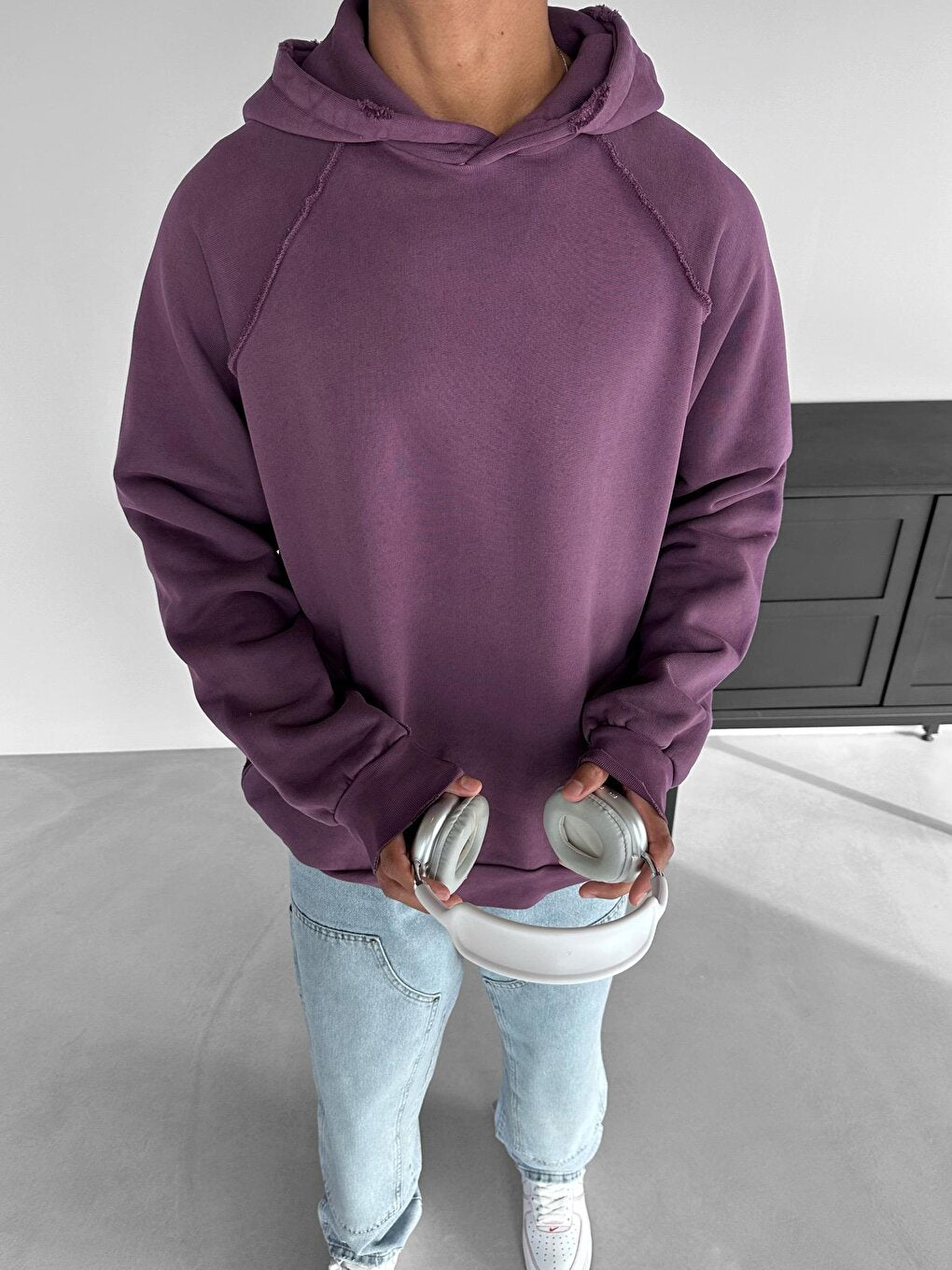 Oversize Washable Hooded Sweatshirt Purple