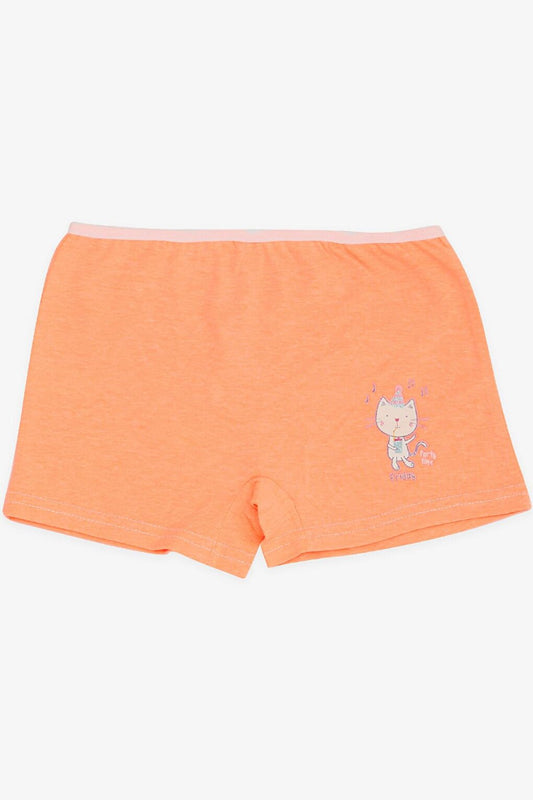 Girl's Boxer Fun Kitten Printed Neon Orange (Age 7)