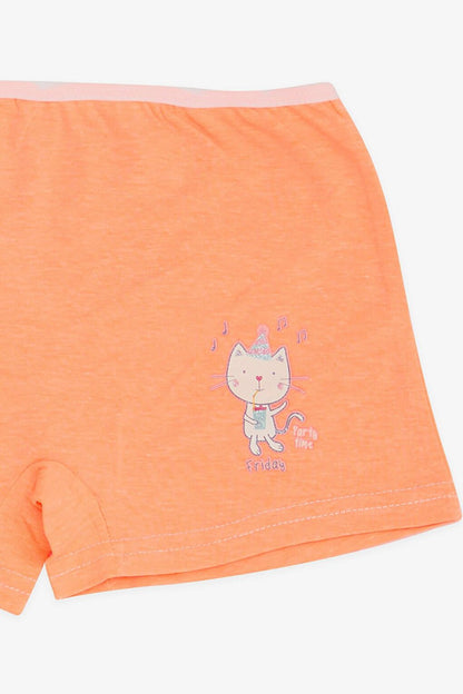 Girl's Boxer Fun Kitten Printed Neon Orange (Age 7)