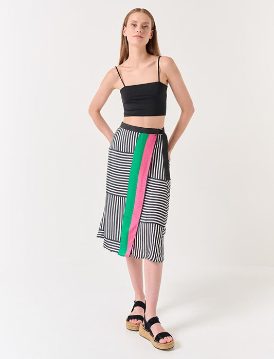 Mixed Loose Cut Patterned Midi Satin Skirt