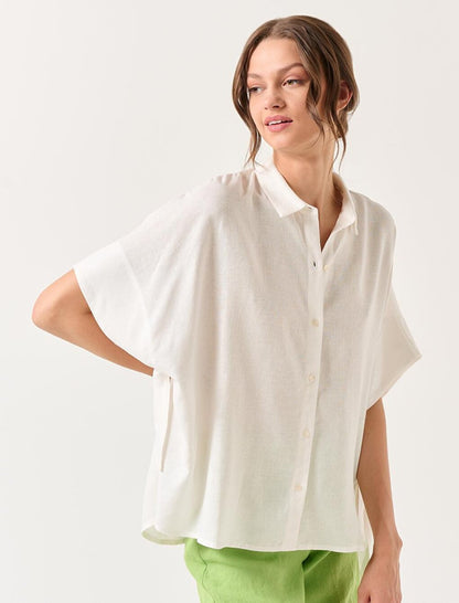 White Loose Cut Short Sleeve Linen Shirt