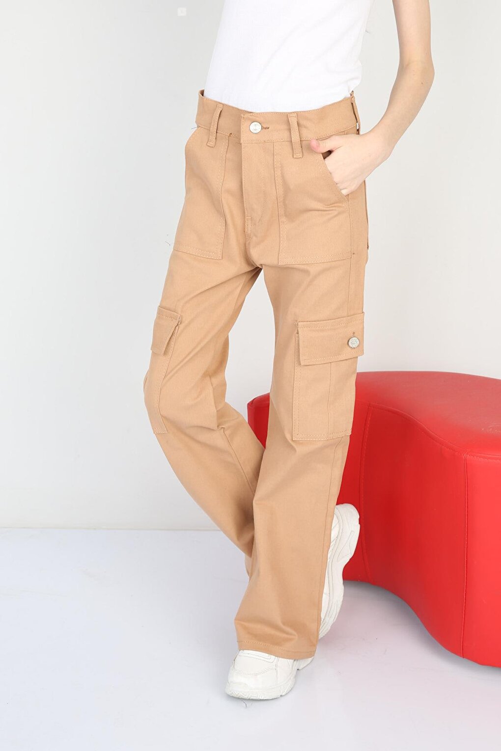 Girl's Flare Leg Linen Cargo Pants