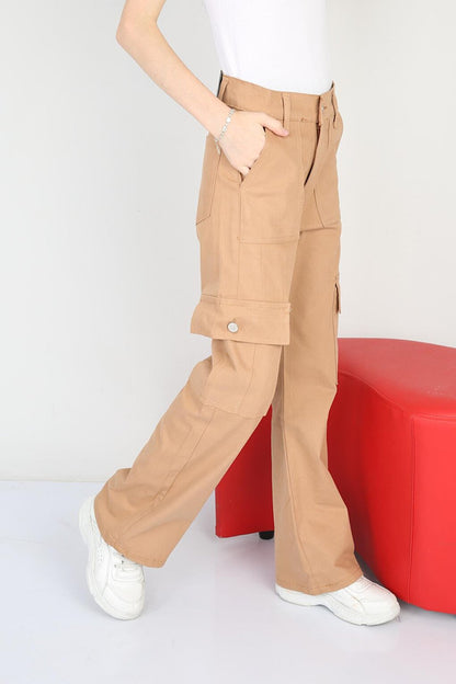 Girl's Flare Leg Linen Cargo Pants