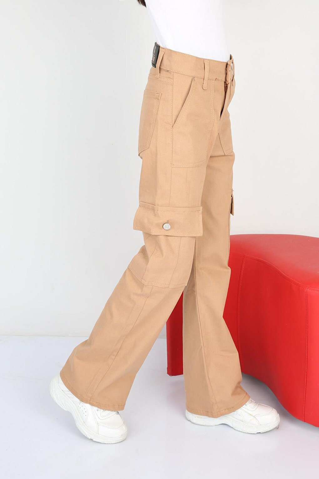 Girl's Flare Leg Linen Cargo Pants