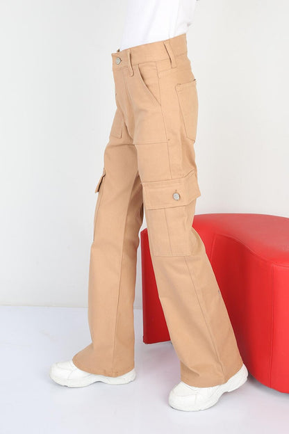 Girl's Flare Leg Linen Cargo Pants