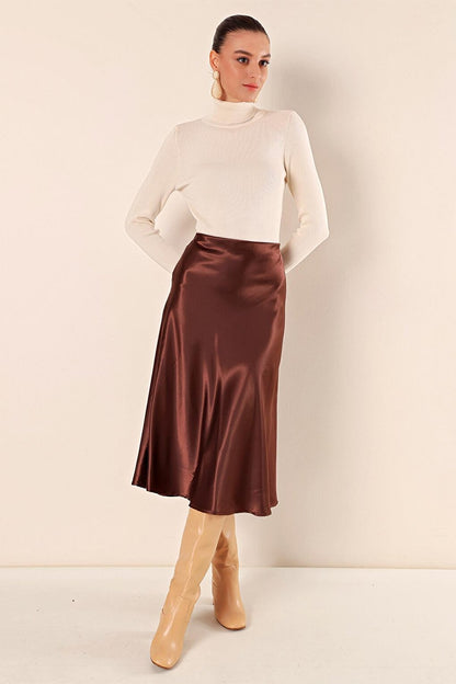 Women's Brown Ankle Length Satin Skirt