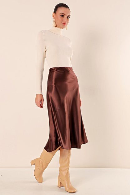 Women's Brown Ankle Length Satin Skirt