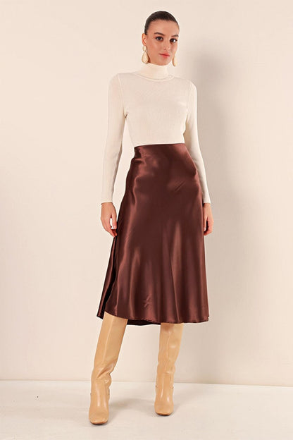 Women's Brown Ankle Length Satin Skirt