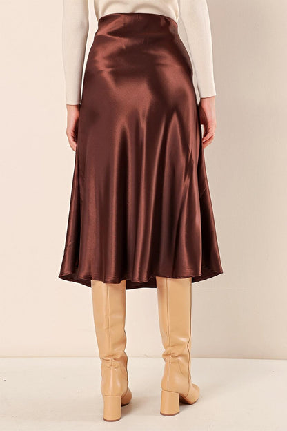 Women's Brown Ankle Length Satin Skirt