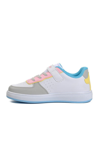 964-F White-Pink-Turquoise Kids Sneaker