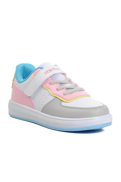 964-F White-Pink-Turquoise Kids Sneaker