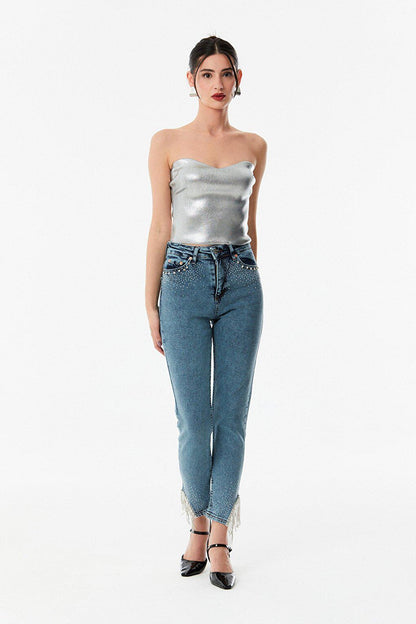 Stone High Waist Straight Fit Jean