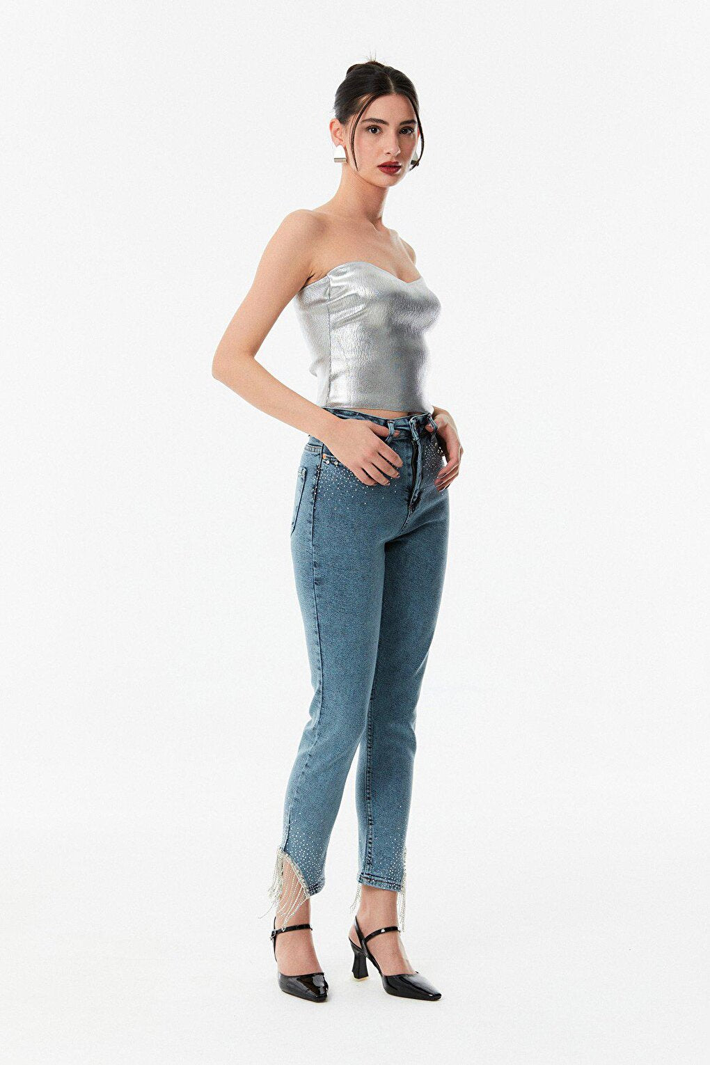 Stone High Waist Straight Fit Jean