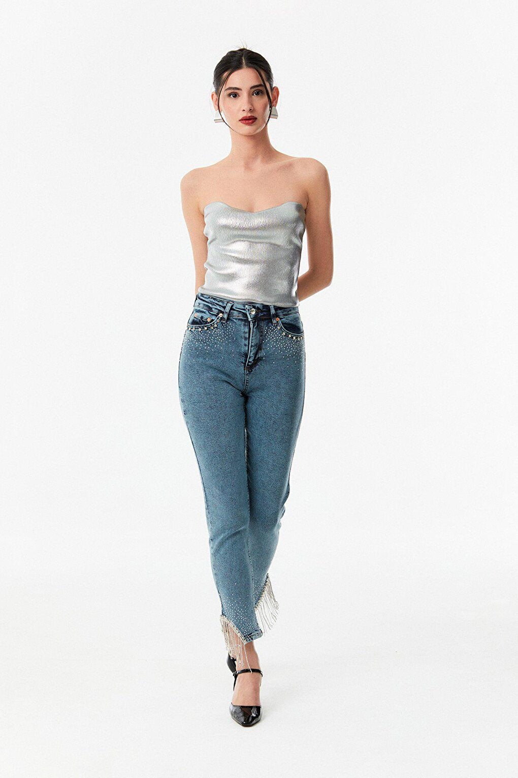 Stone High Waist Straight Fit Jean