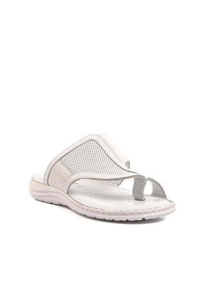 B15.197 White Inside and Outside Genuine Leather Men's Flip Flops