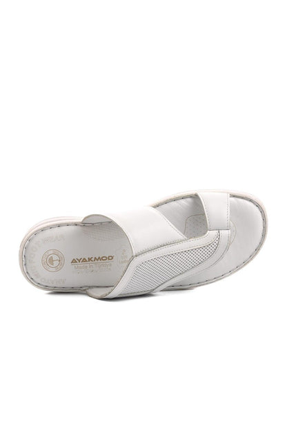 B15.197 White Inside and Outside Genuine Leather Men's Flip Flops