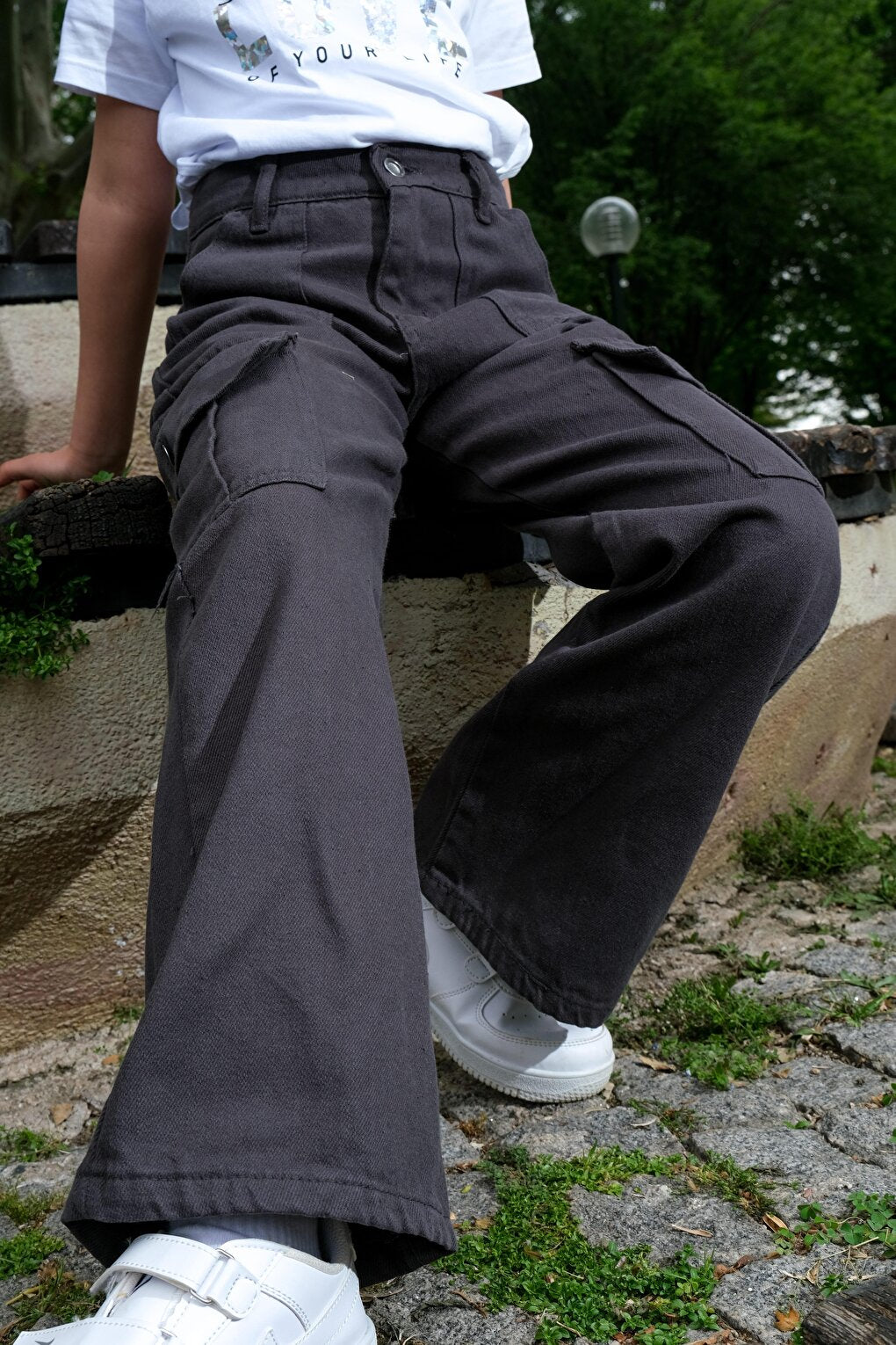 Girl's Flare Leg Linen Cargo Pants