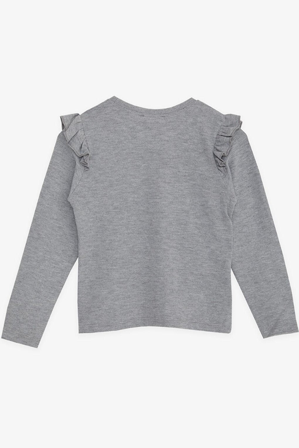 Girl's Long Sleeve T-Shirt Ruffle Shoulder Gray (Age 9)