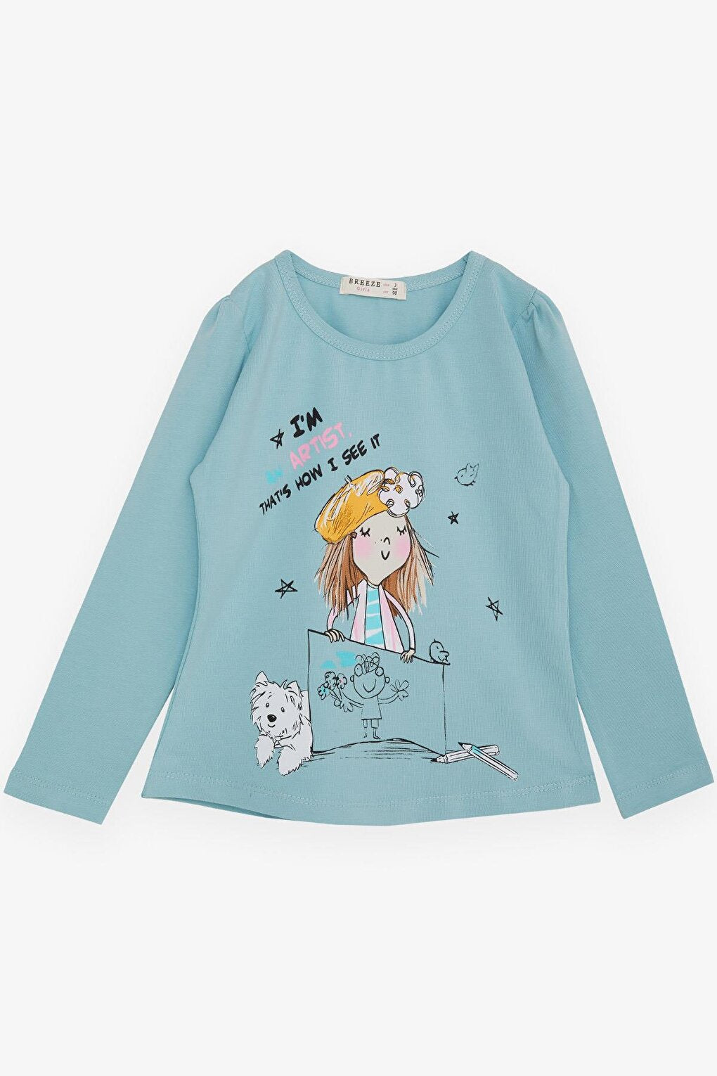 Girl's Long Sleeve T-Shirt The Girl Who Feels An Artist Printed Mint Green (3-8 Years)