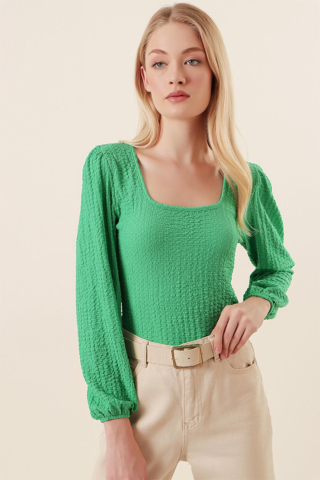 0442 Long Sleeve Blouse - Green