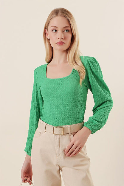 0442 Long Sleeve Blouse - Green