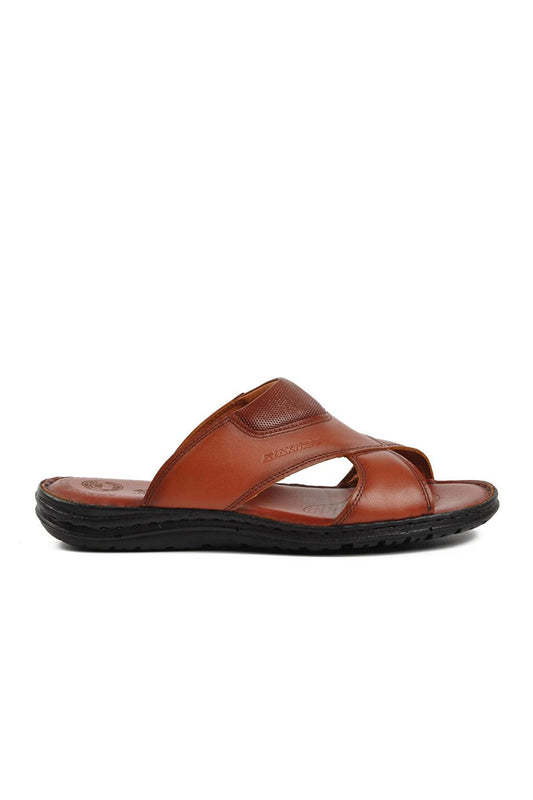 B15.175 Tan Inside and Outside Genuine Leather Men's Slippers