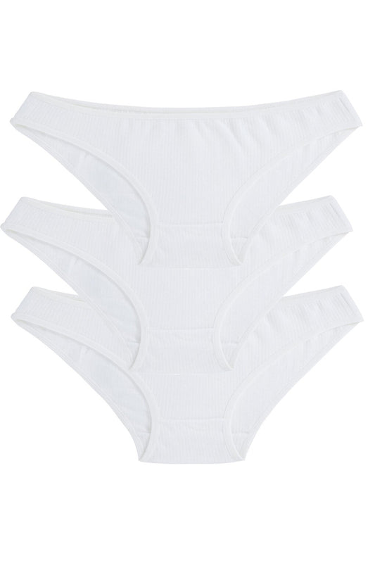 Women's White Ribbed 3-Piece Panties 135