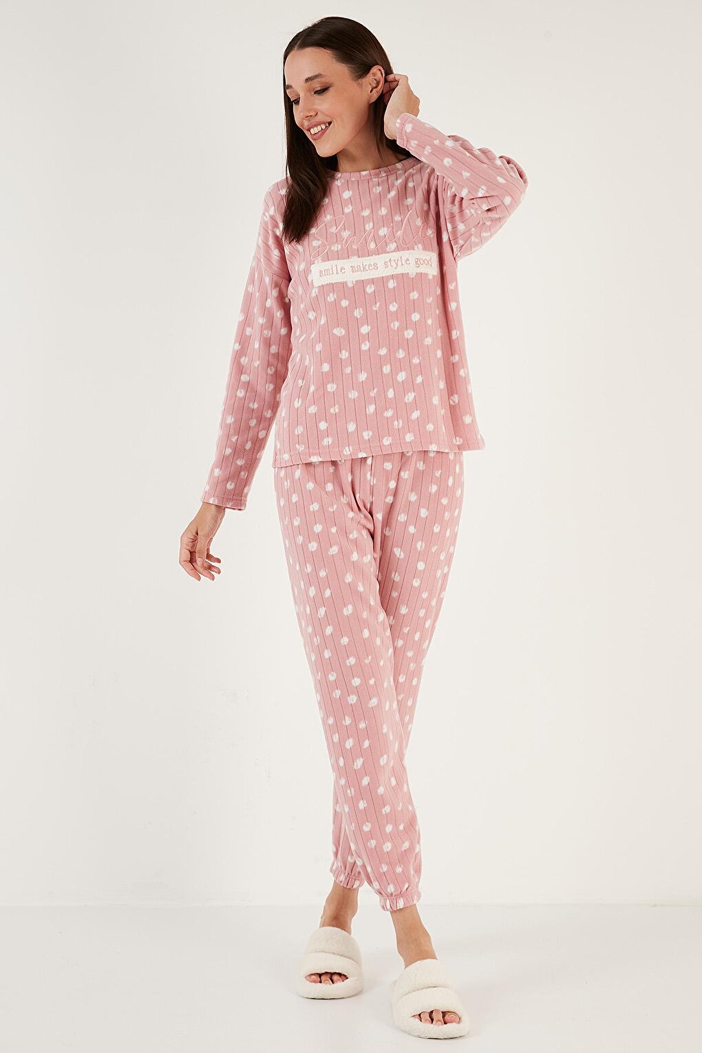 Regular Fit Crew Neck Fleece Pajama Set 6571007