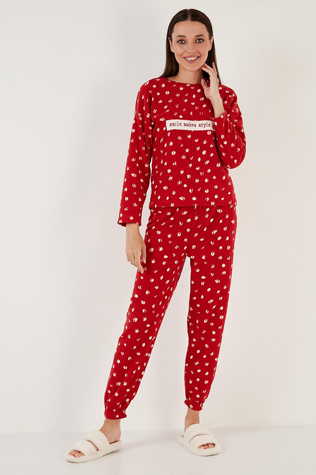 Regular Fit Crew Neck Fleece Pajama Set 6571007