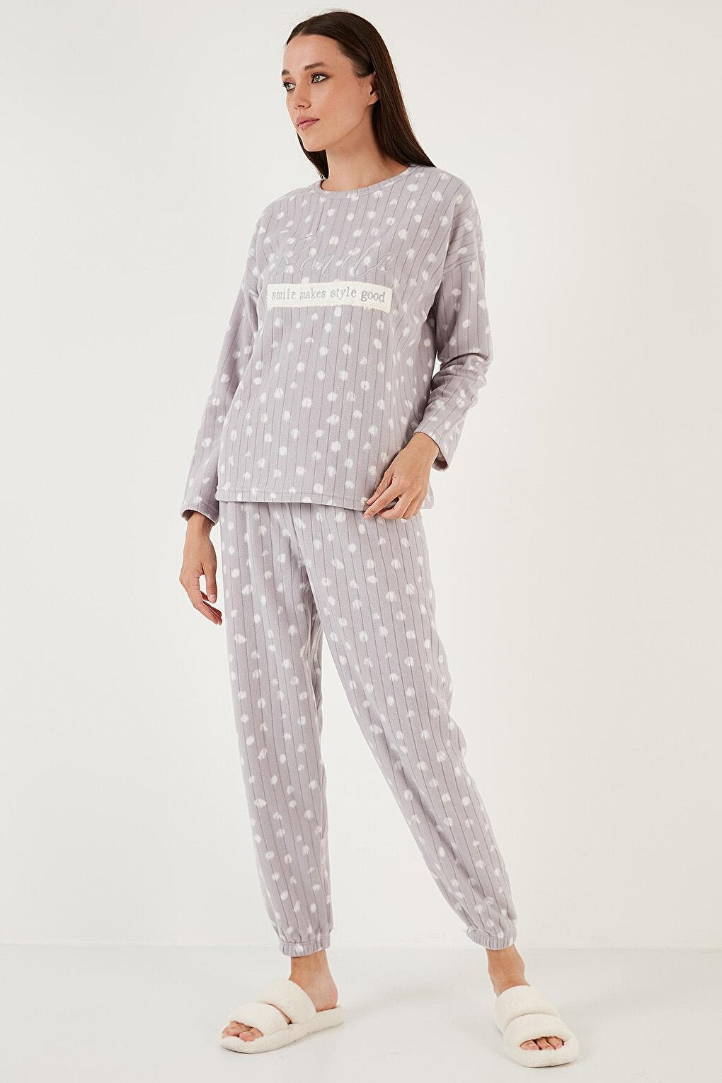 Regular Fit Crew Neck Polar Pajama Set 6571007