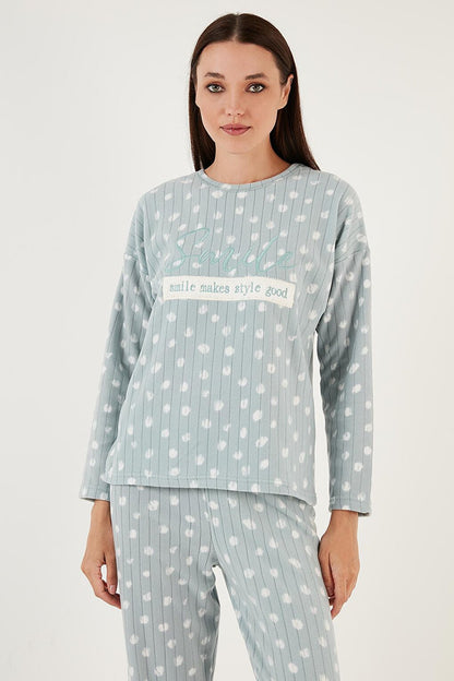 Regular Fit Crew Neck Polar Pajama Set 6571007